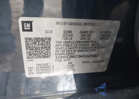 2019 Chevrolet Tahoe Lt z USA, uszkodzony, nr VIN 1GNSCBKC5KR220663